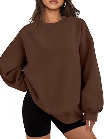 Women Crewneck Fleece Long Sleeve Brown